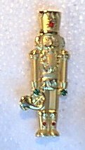 Gold & Rhinestone Toy Soldier Christmas Pin By J.J.