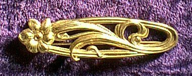 Old Golden Metal Ornate Flower Pin