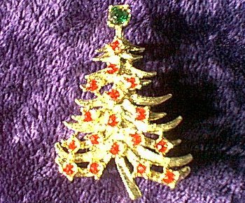 Red Rhinestone Christmas Tree Pin