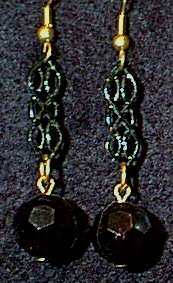Black Bead & Chain Panel Wire Earrings