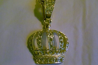 Large Silver Crown Necklace with Crystal Rhinestones