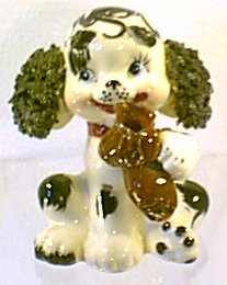 Vintage 50s Black Spagetti Ears White Poodle Dog