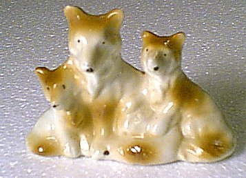 3 Ceramic Dogs Mom 2 Puppy Puppies Collie Sheltie Japan