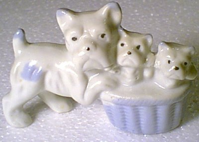 3 Ceramic Dogs Mom Puppy Puppies Basket Occupied Japan