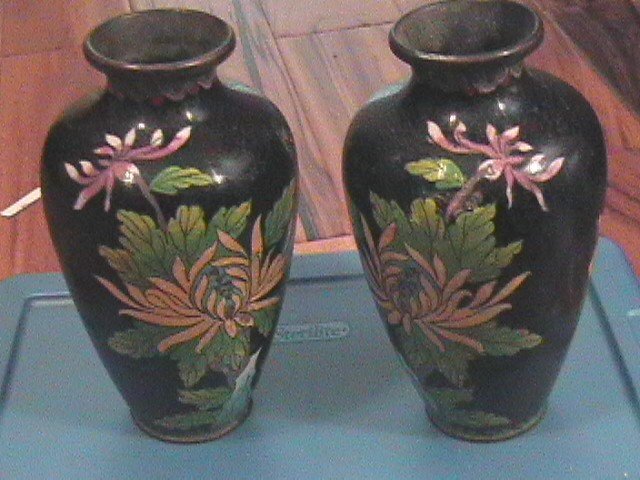 PAIR VINTAGE CLOISONNE VASES 7 3/4 INCHES TALL