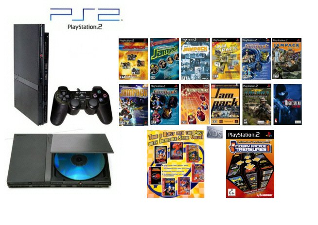 New Slim Sony Playstation 2 "Old School Bundle" - 100 of Your Favorite Games + DVD Movie
