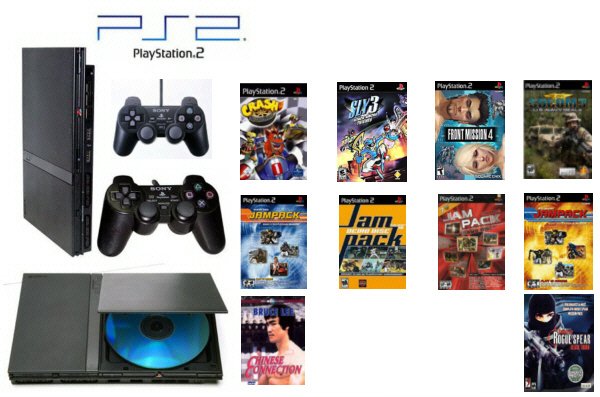 Slim Sony Playstation 2 "Value Bundle" - 30 Games, 2 Controllers and DVD Movie
