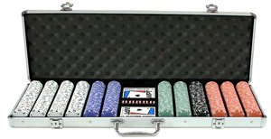 600PC 13.5GRAM PRO CLAY STRIPE SUIT POKER CHIP SET WITH ALUMINUM CASE