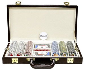 300PC 9GRAM PRO LAS VEGAS CLAY POKER CHIP SET WITH DELUXE GENIUNE LEATHER CASE