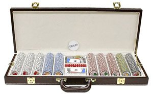 500PC 9GRAM PRO LAS VEGAS CLAY POKER CHIP SET WITH DELUXE GENIUNE LEATHER CASE