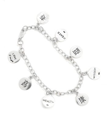 Sterling Silver Chinese Symbol Bracelet, Wisdom, Love, Peace,Wealth size 7