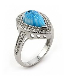 Blue Millefiori Italian Design Sterling Silver Ring Womens size 7