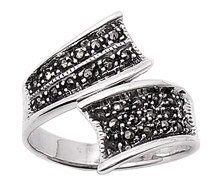 Sterling Silver Ribbon Marcasite Rhodium Womens Ring