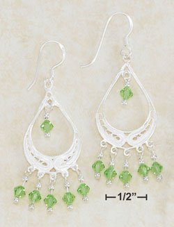Sterling Silver Light Green Swarovski Crystal Dangle Earrings with French Hook