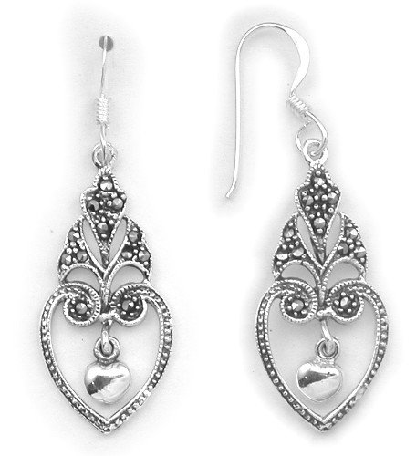 Vintage look Marcasite and Sterling Silver Dangle earrings with French hook
