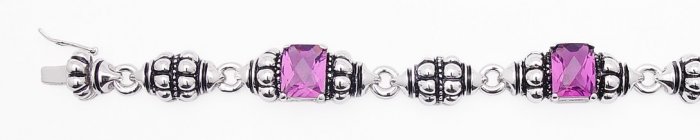 Semi Precious Stone Amethyst, Sterling Silver Bracelet with Bali Design size 7-71/2