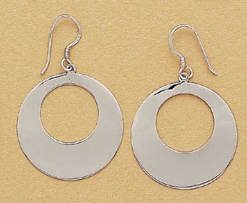 Contemporary Sterling Silver "O" Hoop Dangles with French Hook and Rhodium Finish