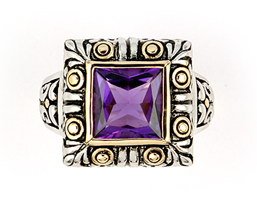 Sterling Silver Gold Two Toned Amethyst Square Ring Womens size 7