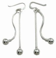 Sterling Silver Bar and Ball French Hook Earrings