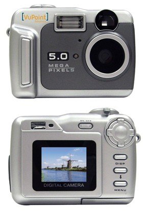 Vu Point Digital camera - point and shoot 5.0 Mpix 8 Mpix (interpolated) MMC, SD