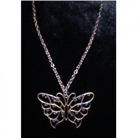 Big Butterfly Necklace With Red Blue Purple and Black Beads