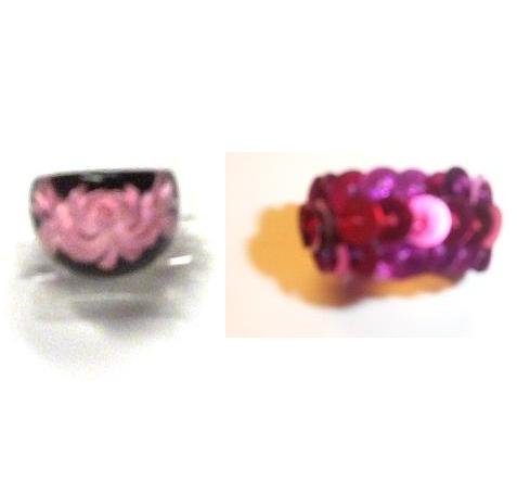 2 Fun Fashion Ring Rings Flower and Pink Sequins Sz 6