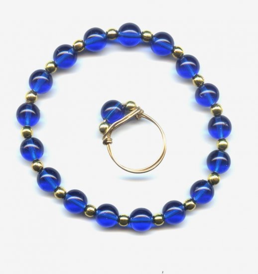 Blue Druk Glass bead Bracelet & Ring set