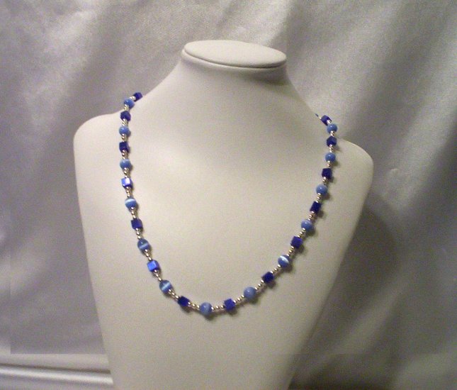 Silver and Blue Cats' Eye Necklace