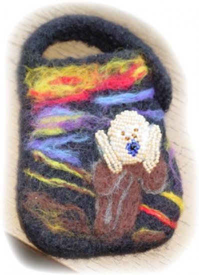 Electronics case Hand Knit Felted Beaded The Scream Phone, GPS, MP3, MP4, Black Includes/Shipping