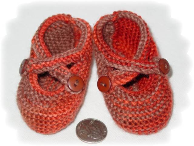 Darling Wool Mary Jane Baby shoes, button crossing straps, Hand Made,to 6 Month, Salmon and Tan