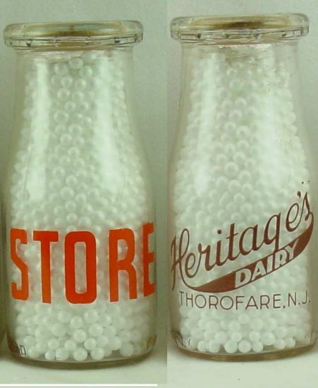 HERITAGE DAIRY, Thorofare, NJ milk bottle 2 color Mint pyro rd hp p221