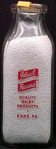 IDEAL FARMS, Kane, PA – Milk Bottle – pyr sq pint – mint p7read FAQ 2 sides same