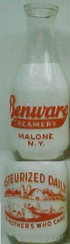 BENWARE CREAMERY, NY farm scene Milk Bottle TRPQ Mint p72read FAQ more