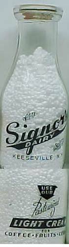 SIGNOR'S DAIRY, Keeseville, NY nice PIXS â Milk Bottle â Pyr Pt Mint p4read FAQ more