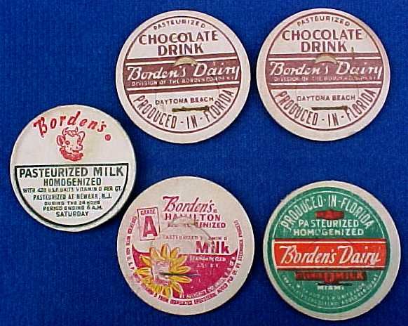 BORDEN CREAMER MILK BOTTLE CAPS ASSORTMENT OF 5 Milk Bottle CAPS 1 5/16 eb8-READ FAQ