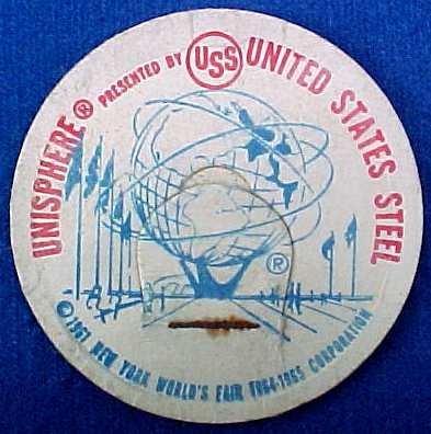 UNISPHERE UNITED STATES STEEL NEW YORK WORLDâS FAIR MILK BOTTLE CAPS sp8-read FAQ more ..