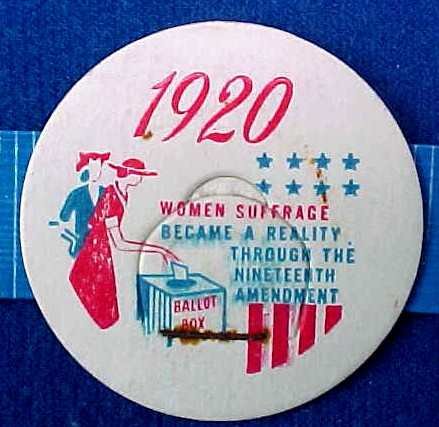 WOMEN SUFFRAGE, 1920 HISTORICAL MILK BOTTLE CAP sp-20-xread