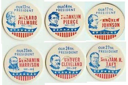 Fillmore, Pierce, Johnson, Harrison, Cleveland, Taft, SET OF 6 Presidents Caps pLsA-more