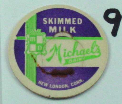 MICHAELS DAIRY, SKIMMED MILK, CONN., MILK BOTTLE CAP, Mc9-Quantities available read on