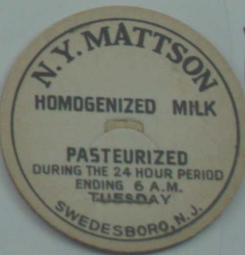 NY MATTISON, NJ, HOMOGINIZED MILK, MILK BOTTLE CAP, Mc13-Quantities available read on