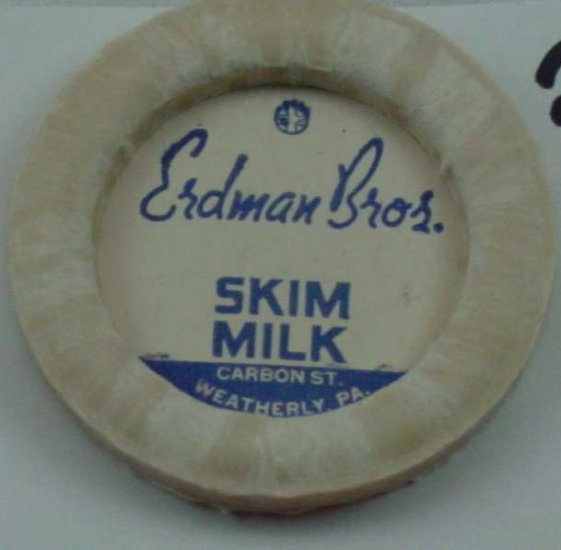 ERDMAN BROS, PA., SKIM MILK, MILK BOTTLE CAP, Mc21-Quantities available read on
