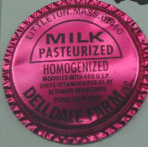 Dell Dale Farms, Mass., Red Aluminum Cap, MILK BOTTLE CAP, Mc25-Quantities available read on