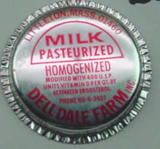 Dell Dale Farms, Mass., Silver Aluminum Cap, MILK BOTTLE CAP, Mc26