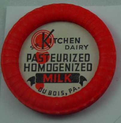 S. R. KITCHEN DAIRY, DUBOIS, PA., PAST. HOMOG. MILK, MILK BOTTLE CAP, Mc28-Quantities avail