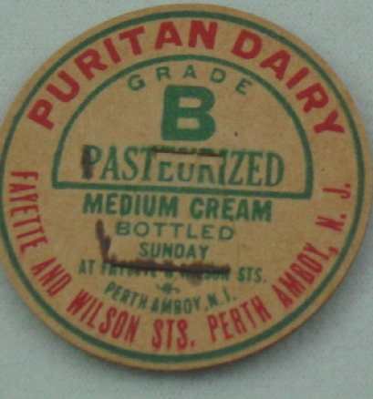 PURITAN DAIRY, PERTH AMBOY, NJ, MED. CREAM, MILK BOTTLE CAPS, Mc39-Quantities avail