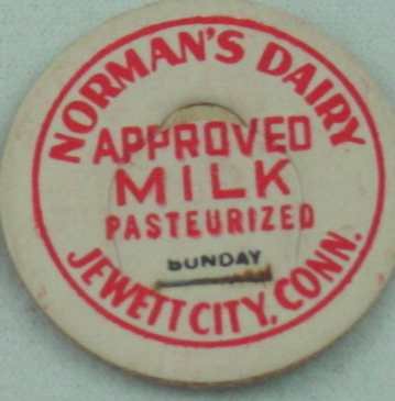 NORMANâS DAIRY, JEWITT CITY, CONN, APPROVED MILK, CREAMER CAP, MILK BOTTLE CAP, Mc38-read FAQ