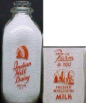 INDIAN CHIEF Milk Bottle, INDIAN HILL DAIRY, Jobstown, NJ, p328