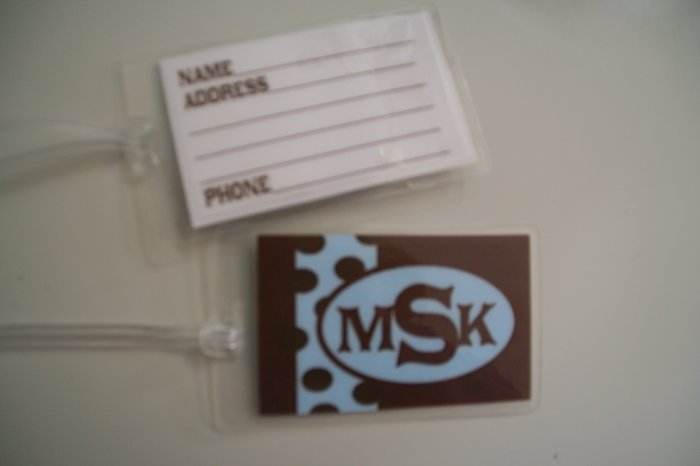 brown & aqua dots luggage tags (2)