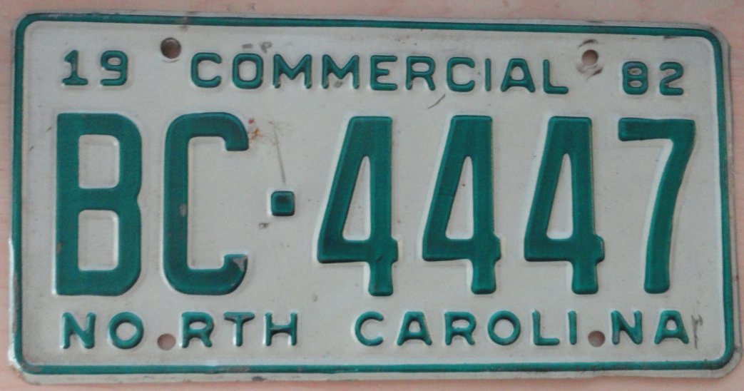 1982 North Carolina Commercial License Plate BC 4447