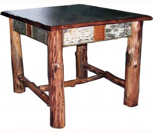 Handcrafted Adirondack Rustic Cedar Birch Bark Twig End Table.